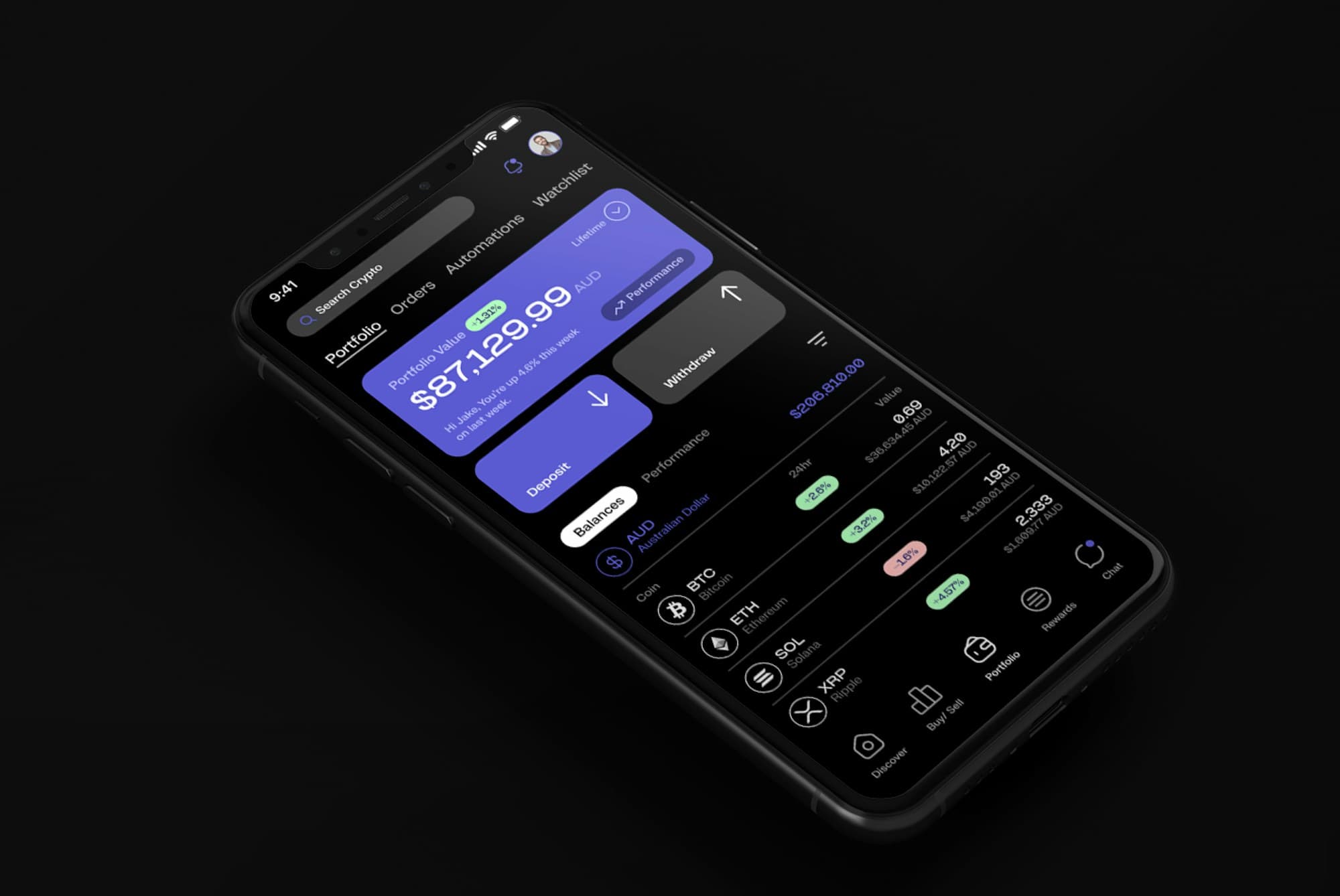 Phone showing a dark app interface