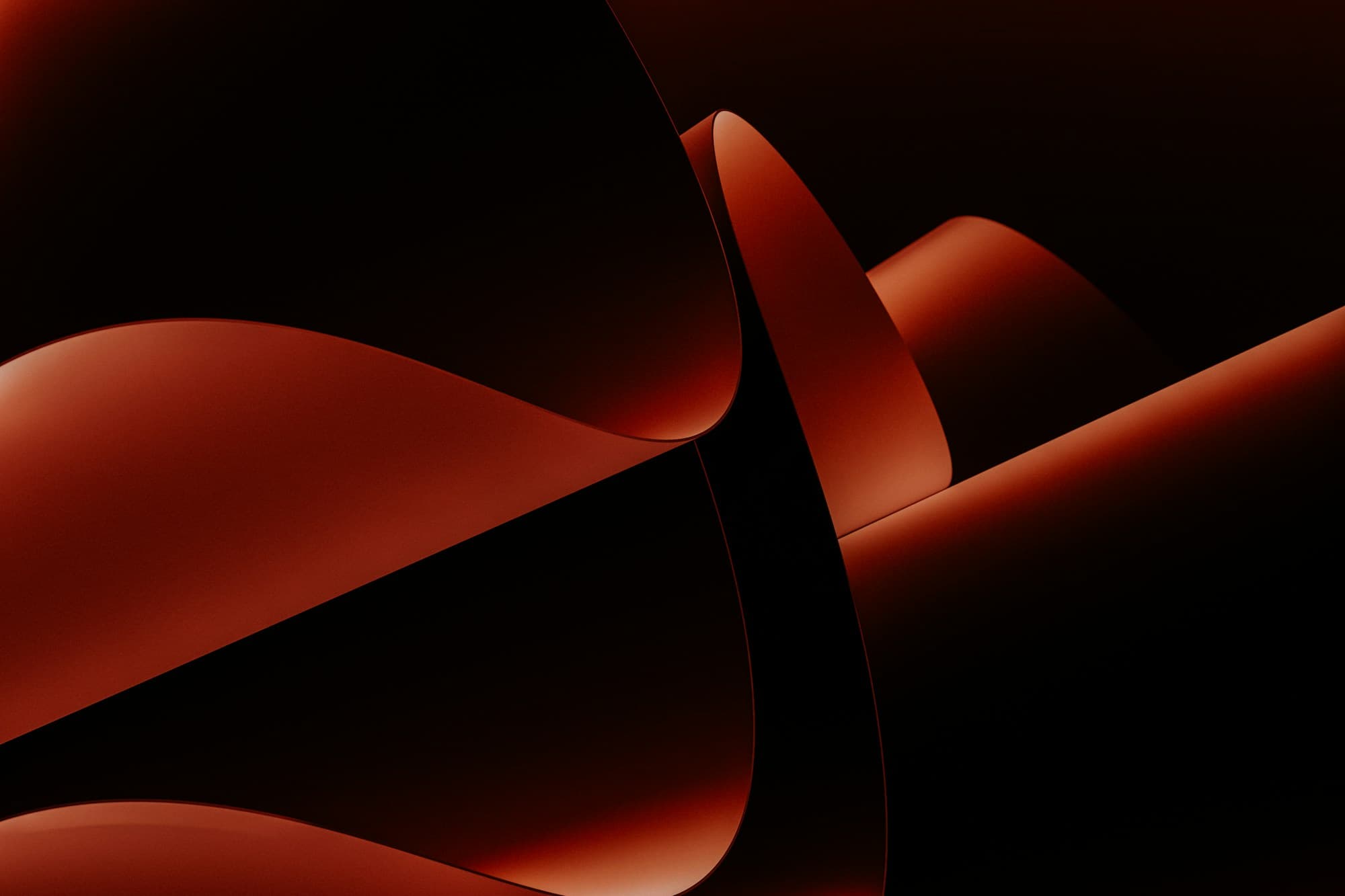 Red ribbon forms curving across black