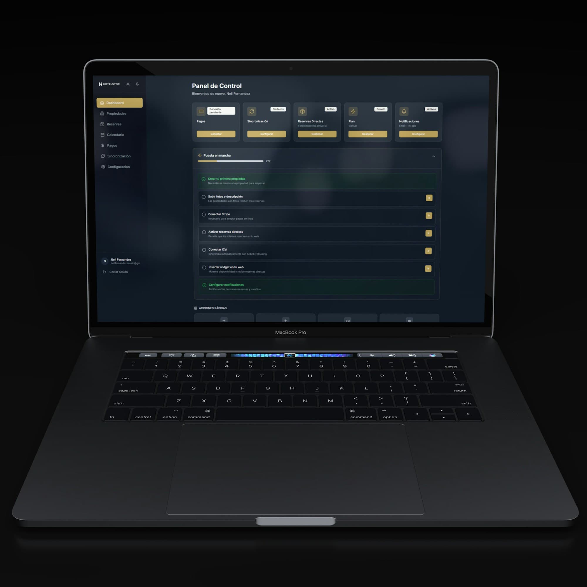 Laptop showing a dark dashboard